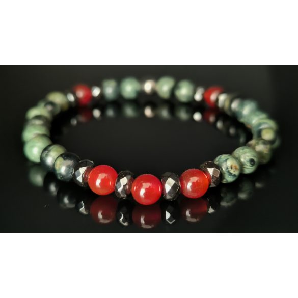 Monolith - Kambaba jáspis & Karneol & Hematit férfi  ásvány karkötő  Erő és Egyensúly 