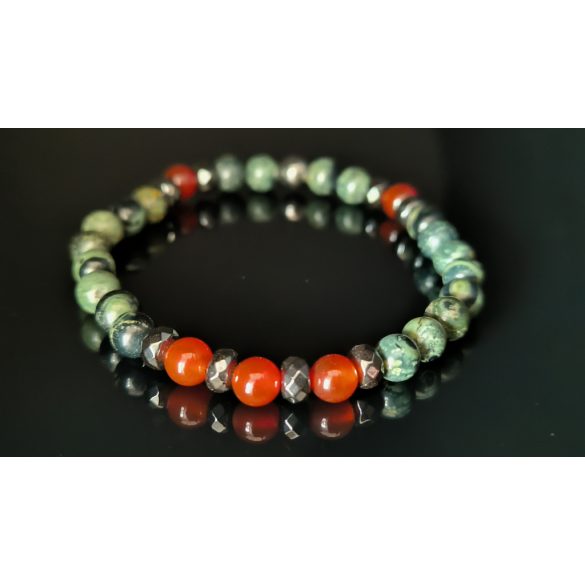 Monolith - Kambaba jáspis & Karneol & Hematit férfi  ásvány karkötő  Erő és Egyensúly 