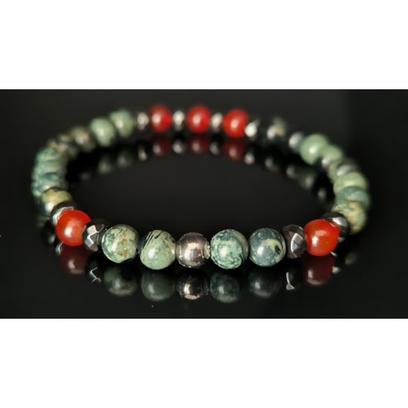 Monolith - Kambaba jáspis & Karneol & Hematit férfi  ásvány karkötő  Erő és Egyensúly 