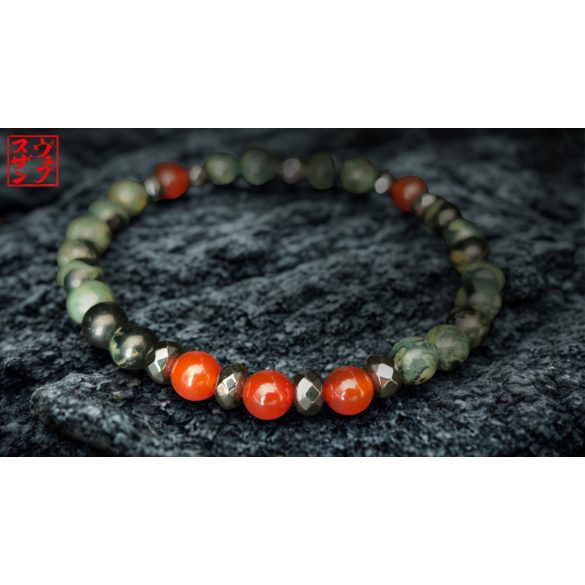 Monolith - Kambaba jáspis & Karneol & Hematit férfi  ásvány karkötő  Erő és Egyensúly 
