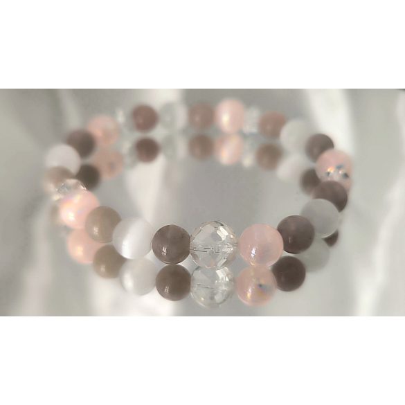 Őrangyal Karkötő – Morganit & Angyal Aura Rózsaszín Szelenit & Fehér Szelenit