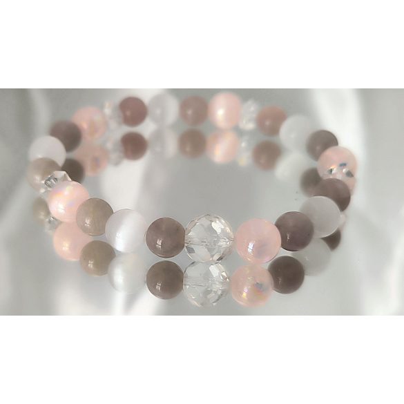 Őrangyal Karkötő – Morganit & Angyal Aura Rózsaszín Szelenit & Fehér Szelenit
