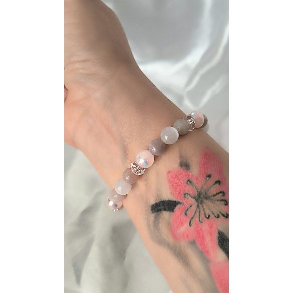 Őrangyal Karkötő – Morganit & Angyal Aura Rózsaszín Szelenit & Fehér Szelenit