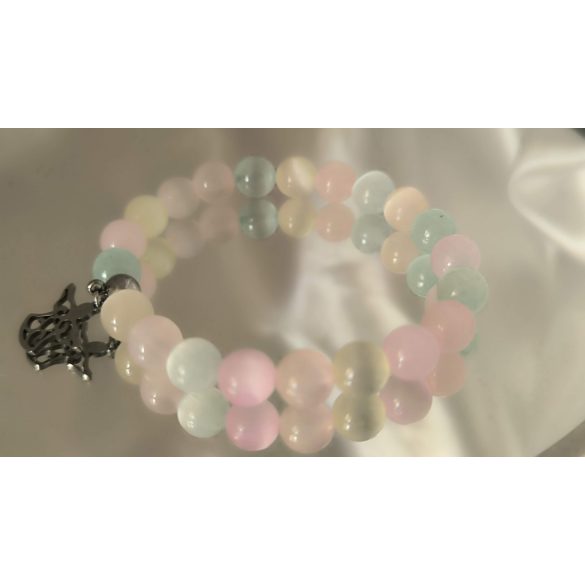 Gyerek Őrangyal Karkötő – Pasztell Vegyes Szelenit & Rózsakvarc & Angyal Medál