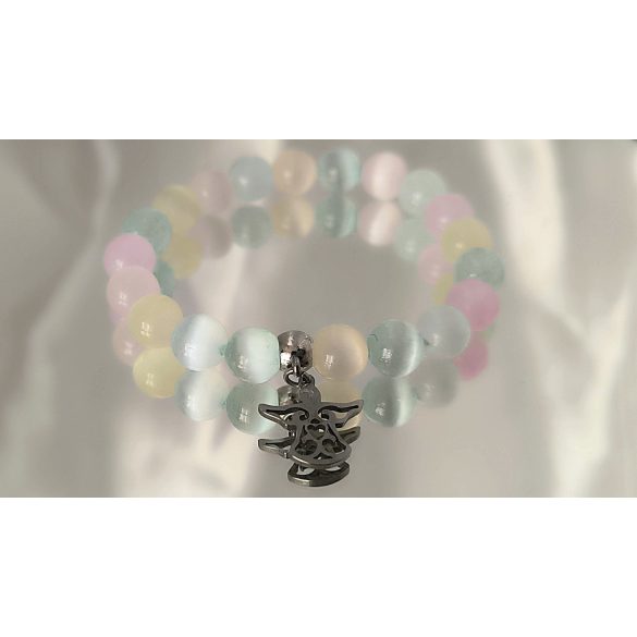 Gyerek Őrangyal Karkötő – Pasztell Vegyes Szelenit & Rózsakvarc & Angyal Medál