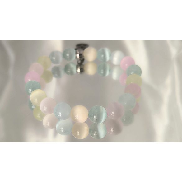 Gyerek Őrangyal Karkötő – Pasztell Vegyes Szelenit & Rózsakvarc & Angyal Medál