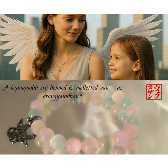 Gyerek Őrangyal Karkötő – Pasztell Vegyes Szelenit & Rózsakvarc & Angyal Medál