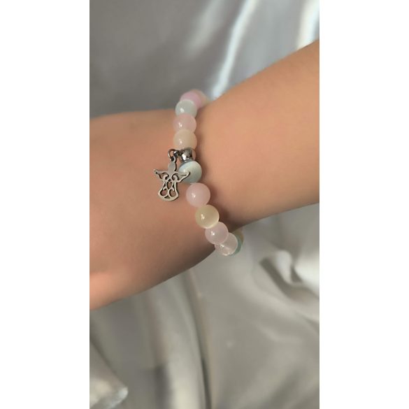 Gyerek Őrangyal Karkötő – Pasztell Vegyes Szelenit & Rózsakvarc & Angyal Medál