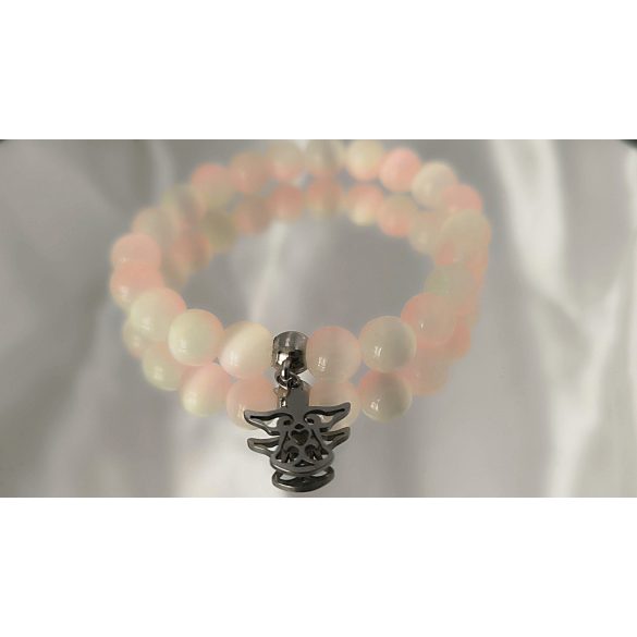 Gyerek Őrangyal Karkötő – Színjátékos Szelenit (Barack & Világos Zöld) & Rózsakvarc & Angyal Medál