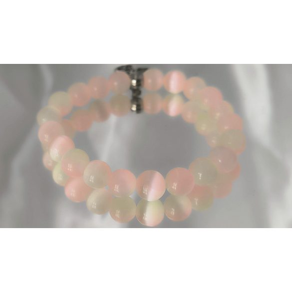 Gyerek Őrangyal Karkötő – Színjátékos Szelenit (Barack & Világos Zöld) & Rózsakvarc & Angyal Medál