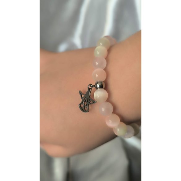 Gyerek Őrangyal Karkötő – Színjátékos Szelenit (Barack & Világos Zöld) & Rózsakvarc & Angyal Medál