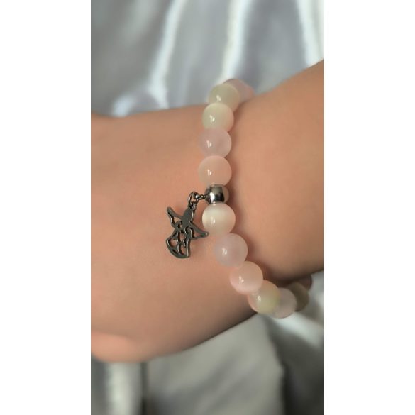 Gyerek Őrangyal Karkötő – Színjátékos Szelenit (Barack & Világos Zöld) & Rózsakvarc & Angyal Medál