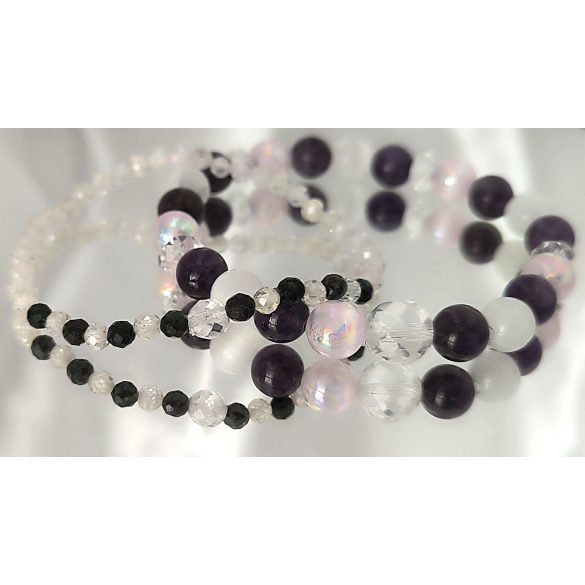 Őrangyal Karkötő – Ametiszt & Angyal Aura Lila Szelenit + Kísérő Karkötő – Szerafinit & Cirkon (4 mm)