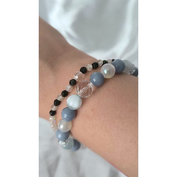 Őrangyal Karkötő – Angelit & Világoskék Szelenit + Kísérő Karkötő – Szerafinit & Cirkon (4 mm)
