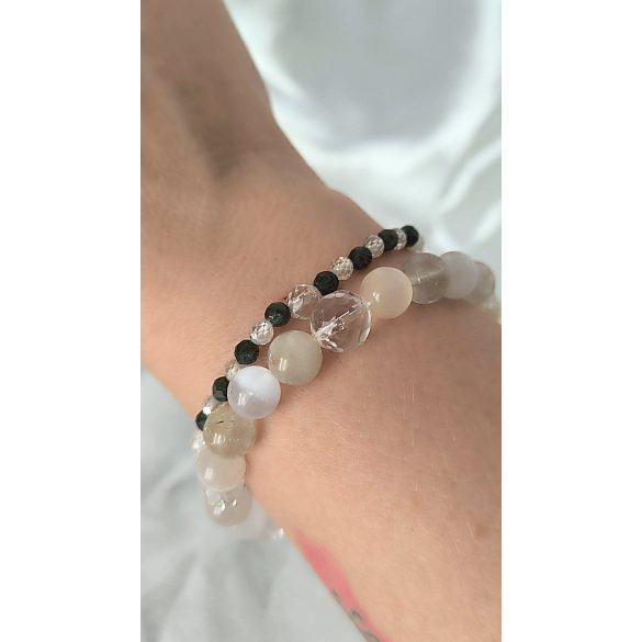 Őrangyal Karkötő – Arany Rutil & Sárga Szelenit & Fehér Szelenit + Kísérő Karkötő – Szerafinit & Cirkon (4 mm)