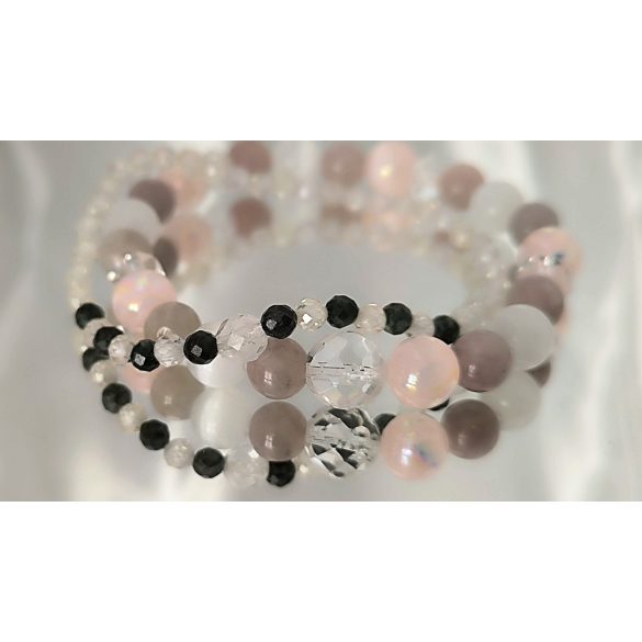 Őrangyal Karkötő – Morganit & Angyal Aura Rózsaszín Szelenit & Fehér Szelenit + Kísérő Karkötő – Szerafinit & Cirkon (4 mm)