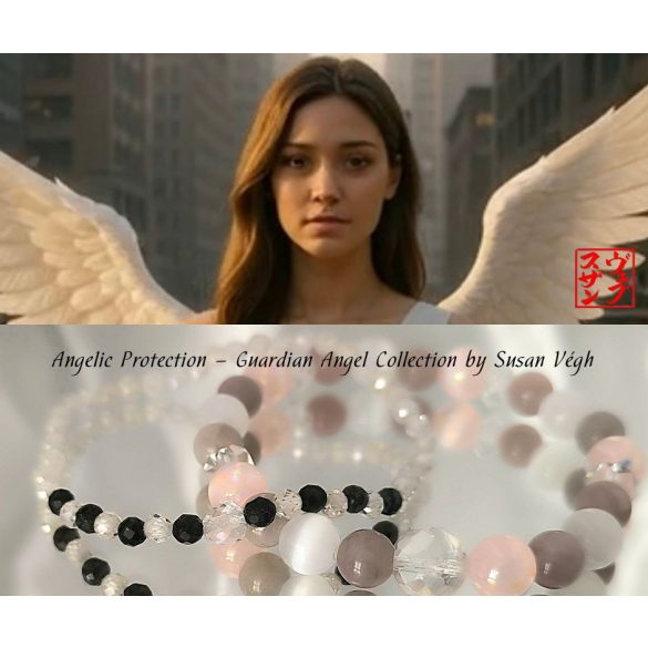 Őrangyal Karkötő – Morganit & Angyal Aura Rózsaszín Szelenit & Fehér Szelenit + Kísérő Karkötő – Szerafinit & Cirkon (4 mm)