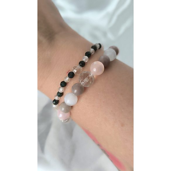 Őrangyal Karkötő – Morganit & Angyal Aura Rózsaszín Szelenit & Fehér Szelenit + Kísérő Karkötő – Szerafinit & Cirkon (4 mm)