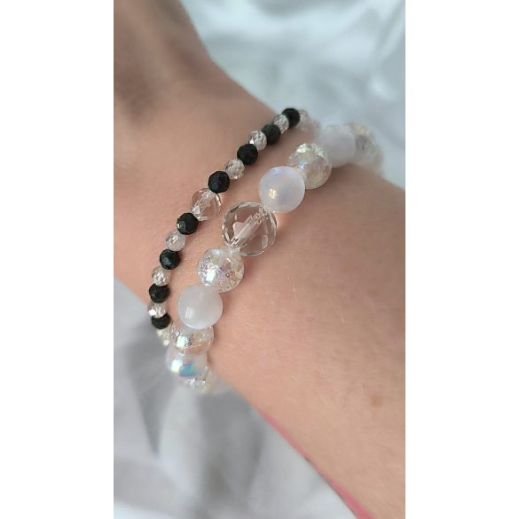 Őrangyal Karkötő – Angyal Aura Kvarc & Fehér Angyal Aura Szelenit & Fehér Szelenit + Kísérő Karkötő – Szerafinit & Cirkon (4 mm)