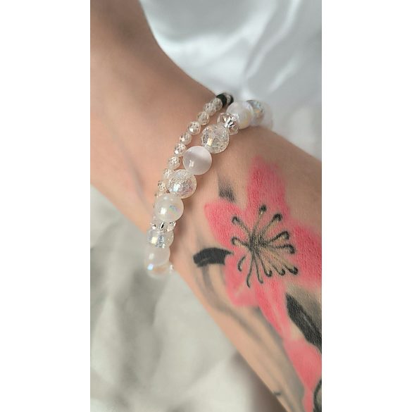 Őrangyal Karkötő – Angyal Aura Kvarc & Fehér Angyal Aura Szelenit & Fehér Szelenit + Kísérő Karkötő – Szerafinit & Cirkon (4 mm)