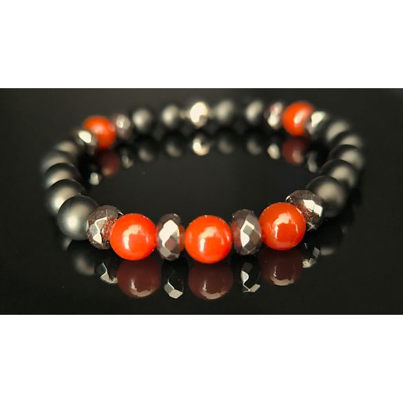 Monolith – Ónix, Karneol & Hematit férfi ásvány karkötő – A belső tűz és erő eleganciája