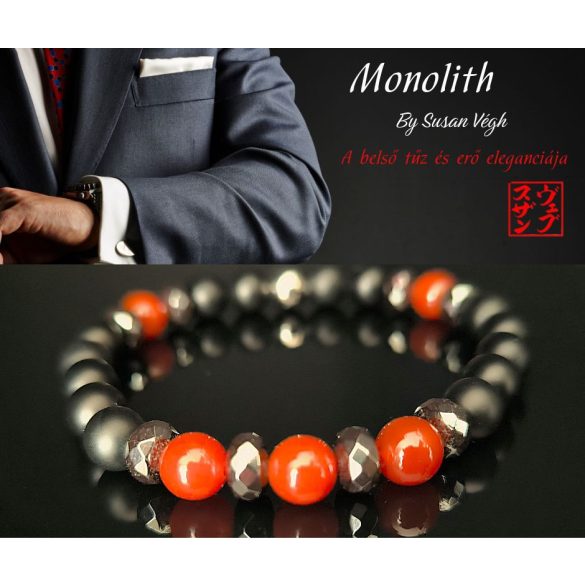 Monolith – Ónix, Karneol & Hematit férfi ásvány karkötő – A belső tűz és erő eleganciája