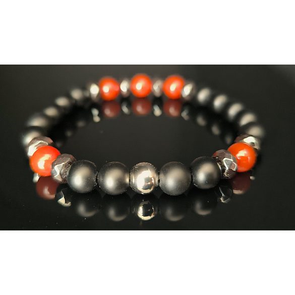 Monolith – Ónix, Karneol & Hematit férfi ásvány karkötő – A belső tűz és erő eleganciája