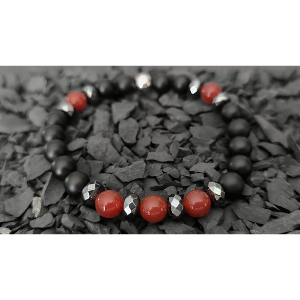 Monolith – Ónix, Karneol & Hematit férfi ásvány karkötő – A belső tűz és erő eleganciája