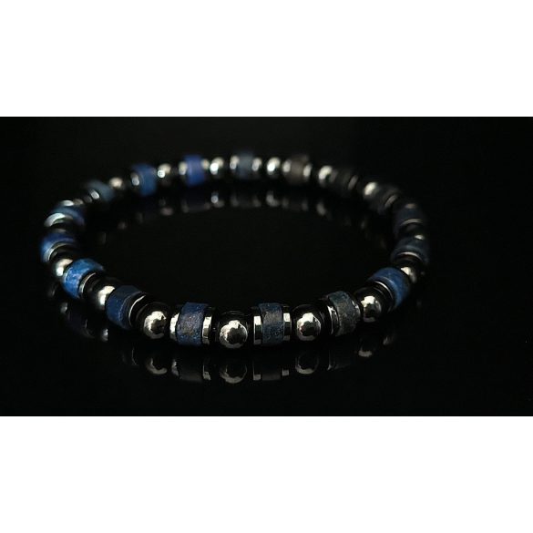 Monolith – (Lápisz & Hematit férfi ásvány karkötő - Az Ég Kékje