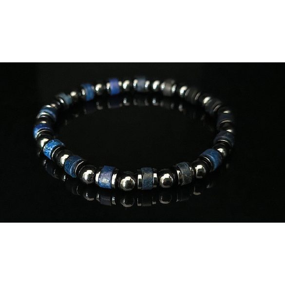 Monolith – (Lápisz & Hematit férfi ásvány karkötő - Az Ég Kékje