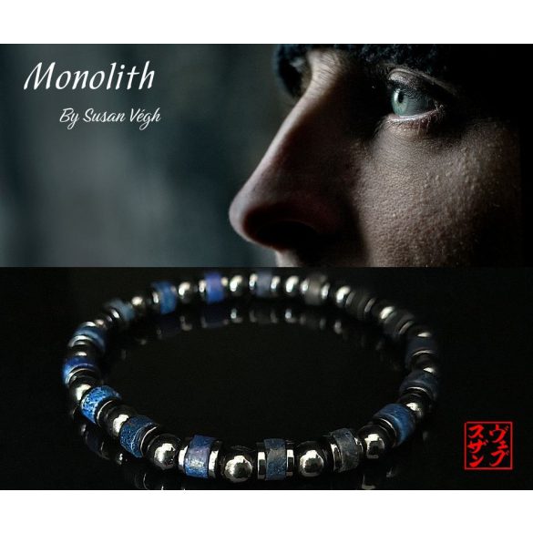 Monolith – (Lápisz & Hematit férfi ásvány karkötő - Az Ég Kékje