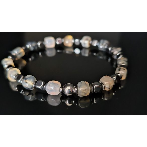 Monolith – Achát kocka & Hematit kocka férfi karkötő - A Struktúra Ereje