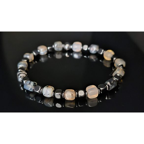 Monolith – Achát kocka & Hematit kocka férfi karkötő - A Struktúra Ereje