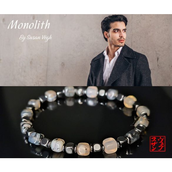 Monolith – Achát kocka & Hematit kocka férfi karkötő - A Struktúra Ereje